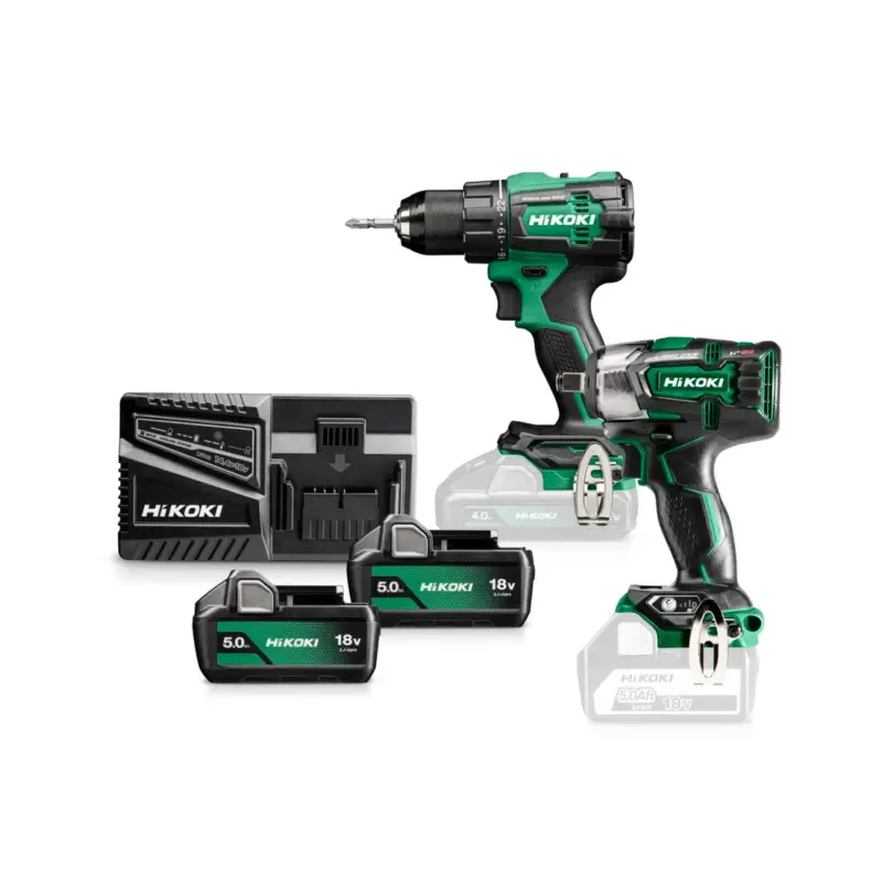 Ambachtelijk HiKOKI Combiset KC18DEWGZ DS18DE Accu Klopboor-/Schroefmachine + WR18DBDL2 Slagmoeraanzetter (HiKOKI gereedschapset)