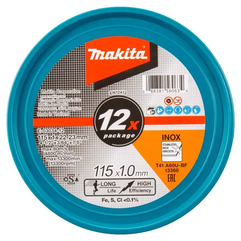 Beste Prijs Makita Doorslijps. 115X1.0mm RVS 12st - E-03034-12