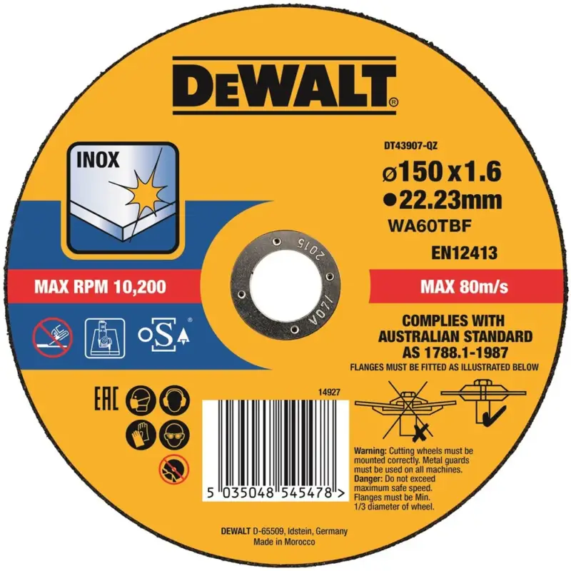 Beperkt Aanbod DeWalt Doorslijpschijf INOX 150x1.6x22,2mm - DT43907-QZ