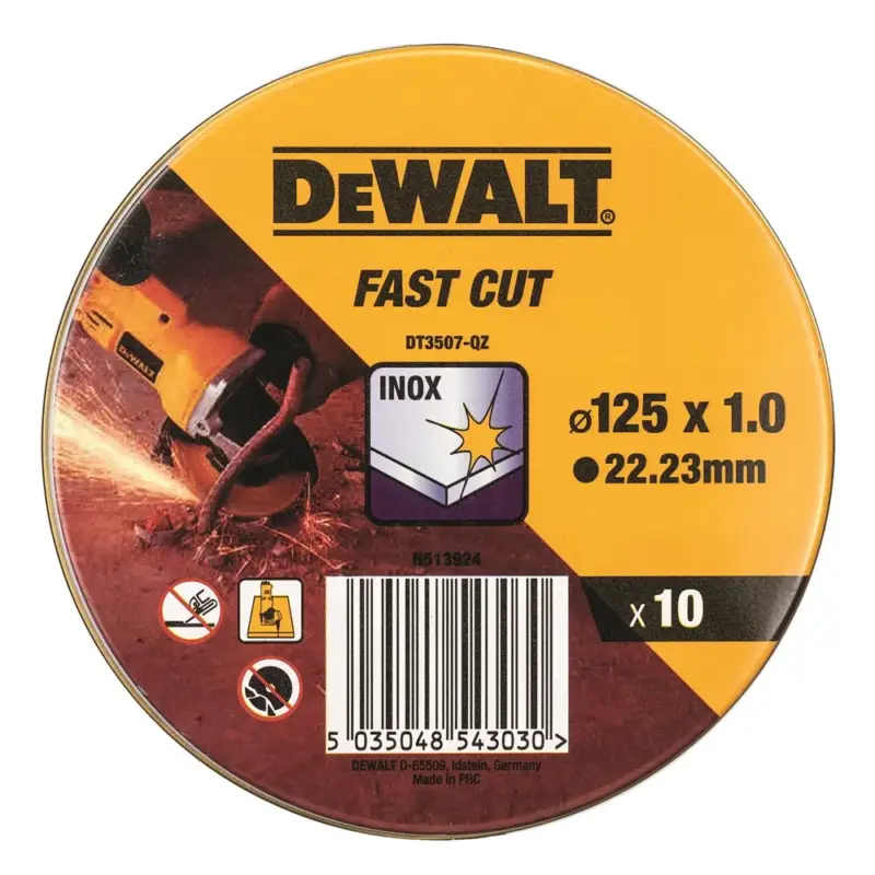 Express Levering DeWalt Doorslijpschijf INOX 125x1x22,2mm 10st in blik - DT3507-QZ