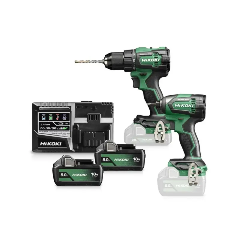 HiKOKI KC18DEWCZ Accu Combiset Klop-boor-schroefmachine DV18DE + Slagschroevendraaier WH18D (HiKOKI gereedschapset) Handgemaakt