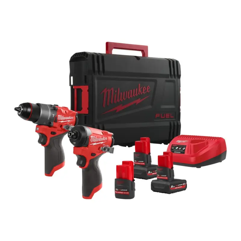 Ambachtelijk Milwaukee M12 FPP2A2-5253X Combiset met FPD2 Slagboor en FPD2 Slagschroevendraaier - 2.5Ah/5.0Ah 12V - in HD Box - 4933492513 (Milwaukee gereedschapset)