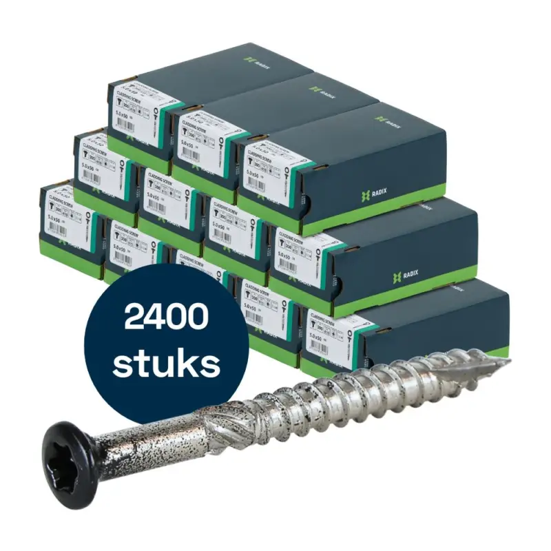 Authentiek Radix - Potdeksel - Tuinhout schroeven - Zwarte kop - Torx 5,0x50mm - RVS (2400 stuks) VOLLE DOOS!