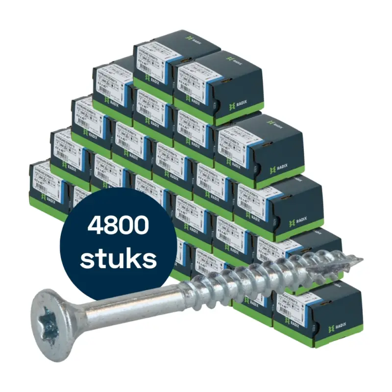 Radix Torx 20 Spaanplaatschroef - Platkop + Snijpunt - 4,0 x 40mm/24 - Verzinkt - Deeldraad (4800 stuks) VOLLE DOOS! Wereldwijde Verzending