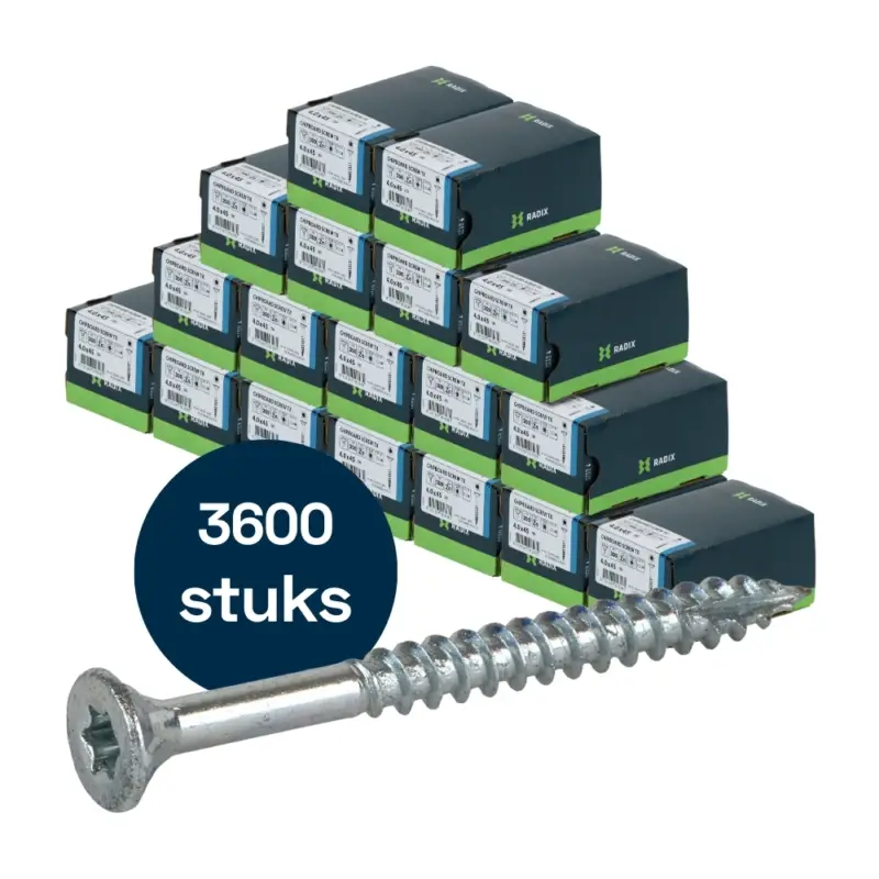 Exclusieve Aanbieding Radix Torx 20 Spaanplaatschroef - Platkop + Snijpunt - 4,0 x 45mm/30 - Verzinkt - Deeldraad (3600 stuks) VOLLE DOOS!