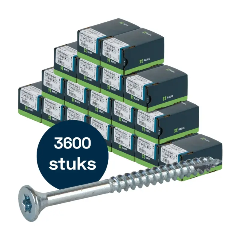 Korting Radix Torx 20 Spaanplaatschroef - Platkop + Snijpunt - 4,0 x 50mm/30 - Verzinkt - Deeldraad (3600 stuks) VOLLE DOOS!