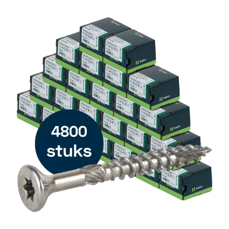 Korting Radix Torx 20 Spaanplaatschroef - Platkop + Snijpunt - 4,5 x 40mm/24 - RVS - Deeldraad (4800 stuks) VOLLE DOOS!