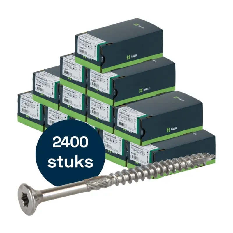 Op = Op Radix Torx 20 Spaanplaatschroef - Platkop + Snijpunt - 4,5 x 60mm/35 - RVS - Deeldraad (2400 stuks) VOLLE DOOS!