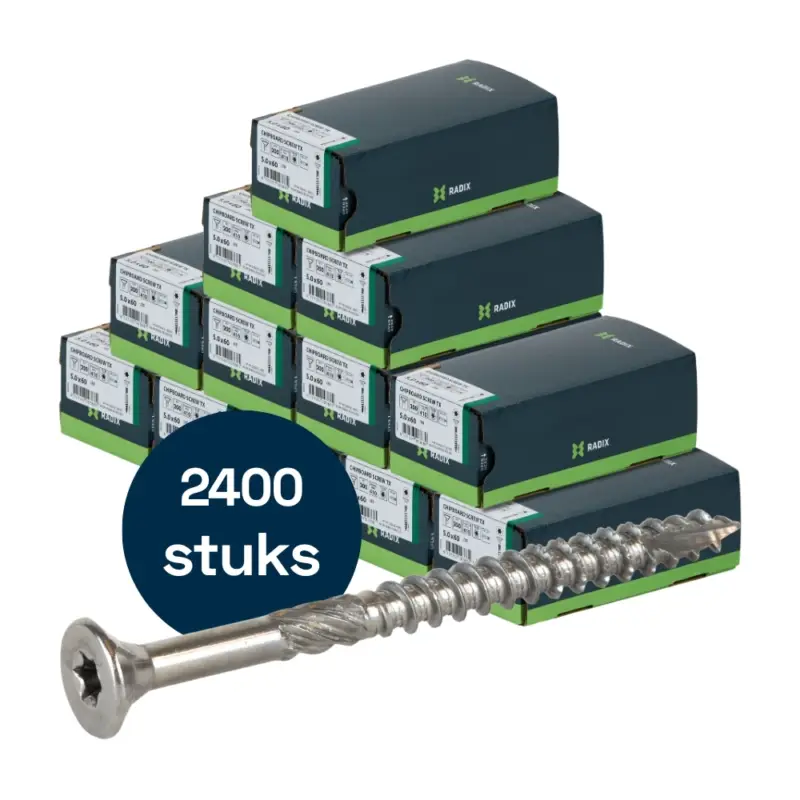 Radix Torx 20 Spaanplaatschroef - Platkop + Snijpunt - 5,0 x 60mm/35 - RVS - Deeldraad (2400 stuks) VOLLE DOOS! Shop Nu