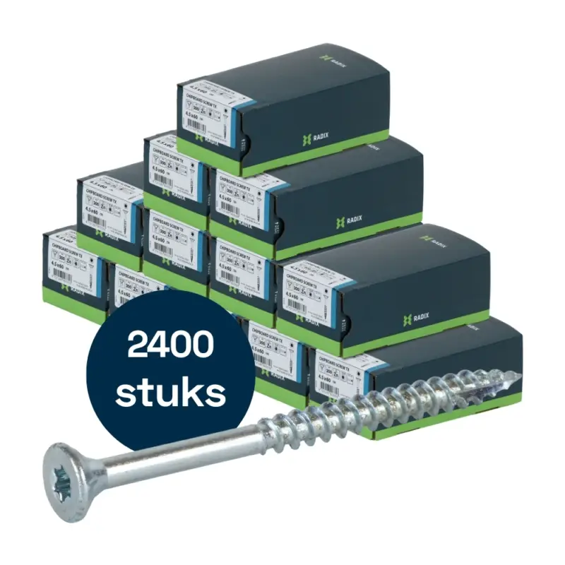 Radix Torx 20 Spaanplaatschroef - Platkop + Snijpunt - 4,5 x 60mm/36 - Verzinkt - Deeldraad (2400 stuks) VOLLE DOOS! Fabrieksprijs