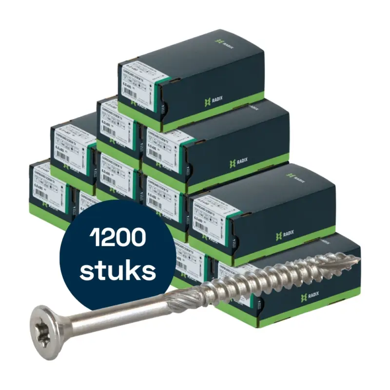 Premium Radix Torx 30 Spaanplaatschroef - Platkop + Snijpunt - 6,0 x 80mm/42 - RVS - Deeldraad (1200 stuks) VOLLE DOOS!