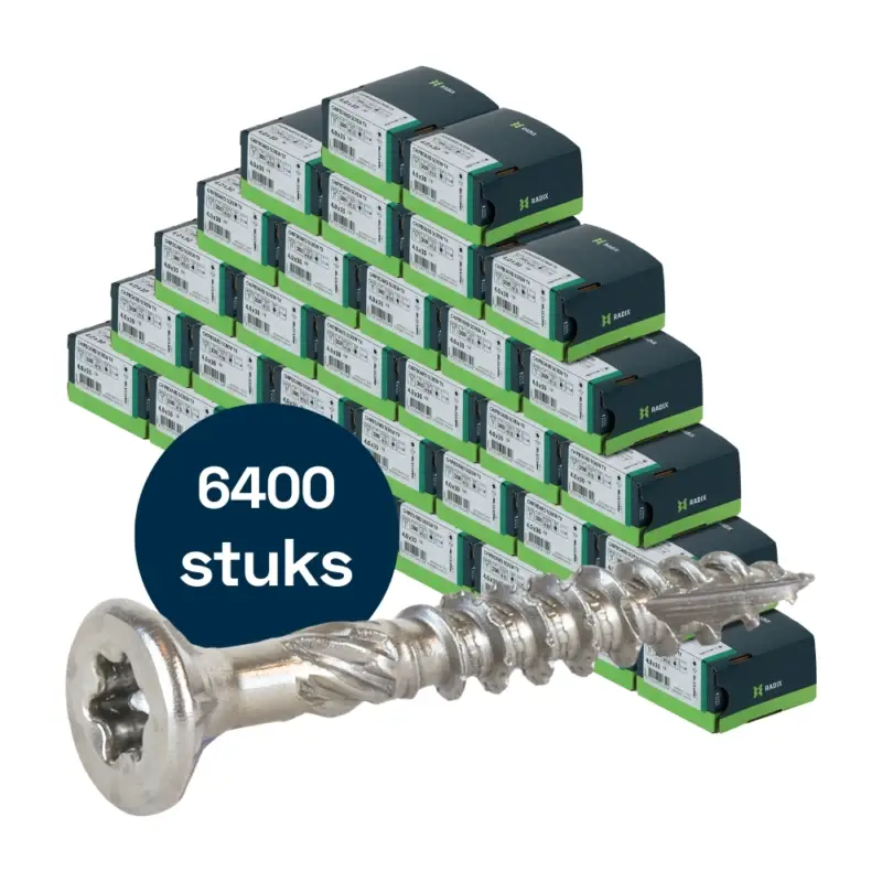 Radix Torx 20 Spaanplaatschroef - Platkop + Snijpunt - 4,0 x 30mm/18 - RVS - Deeldraad (6400 stuks) VOLLE DOOS! Korting