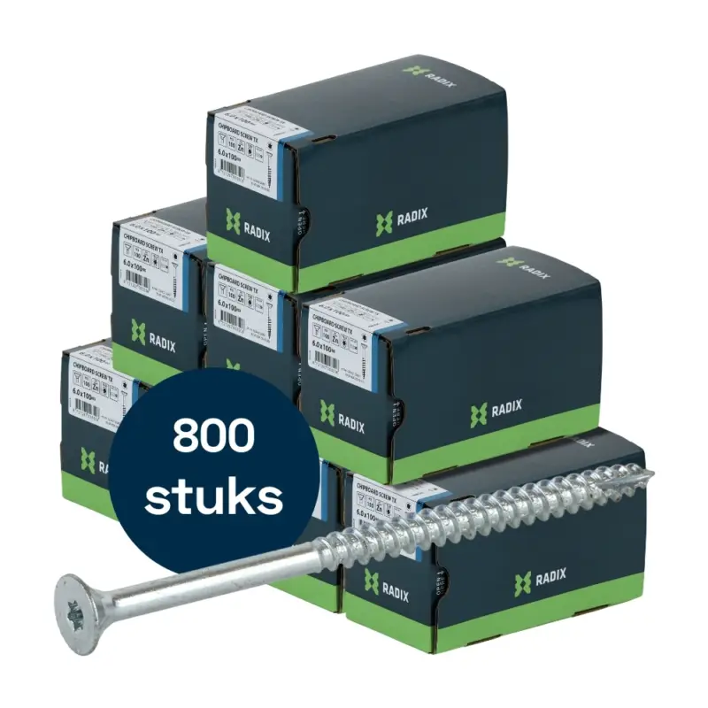 Seizoensaanbieding Radix Torx 25 Spaanplaatschroef - Platkop + Snijpunt - 6,0 x 100mm/60 - Verzinkt - Deeldraad (800 stuks) VOLLE DOOS!