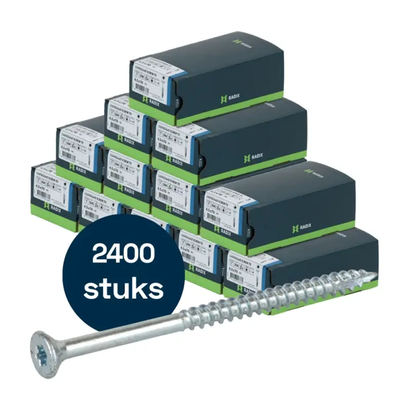 Beperkt Aanbod Radix Torx 20 Spaanplaatschroef - Platkop + Snijpunt - 4,5 x 70mm/42 - Verzinkt - Deeldraad (2400 stuks) VOLLE DOOS!