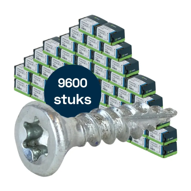 Korting Radix Torx 20 Spaanplaatschroef - Platkop + Snijpunt - 3,5 x 16mm - Verzinkt - Voldraad (9600 stuks) VOLLE DOOS!