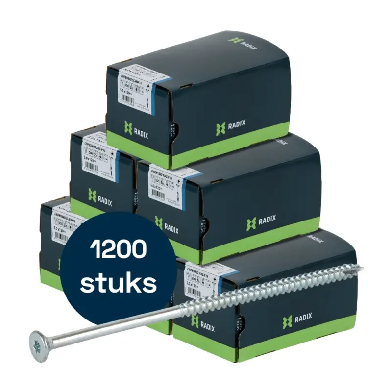 Radix Torx 20 Spaanplaatschroef - Platkop + Snijpunt - 5,0 x 120mm/70 - Verzinkt - Deeldraad (1200 stuks) VOLLE DOOS! Populair