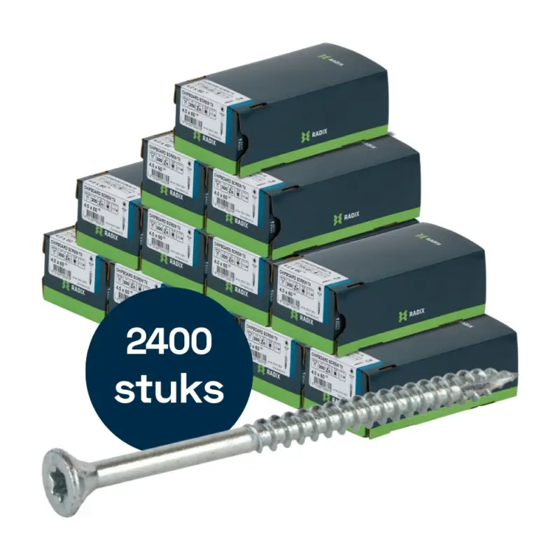Radix Torx 20 Spaanplaatschroef - Platkop + Snijpunt - 4,0 x 60mm/36 - Verzinkt - Deeldraad (2400 stuks) VOLLE DOOS! Finale Uitverkoop